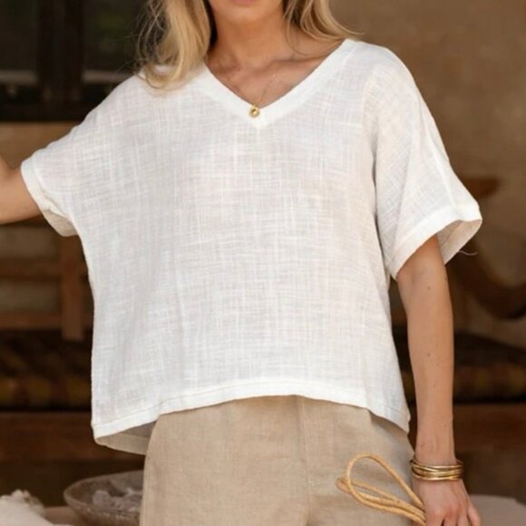 Joie White Cotton Gauze Short Sleeve Boxy Oversize Top Size Small Scoop Neck EUC - Picture 1 of 5